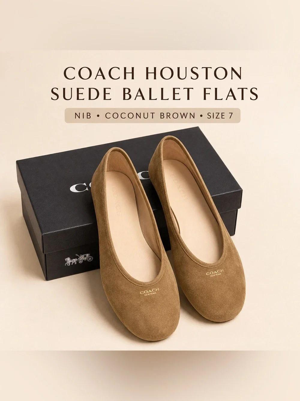 COACH Houston Suede Ballet Flats NIB Coconut Brown Size 7 CCТ59